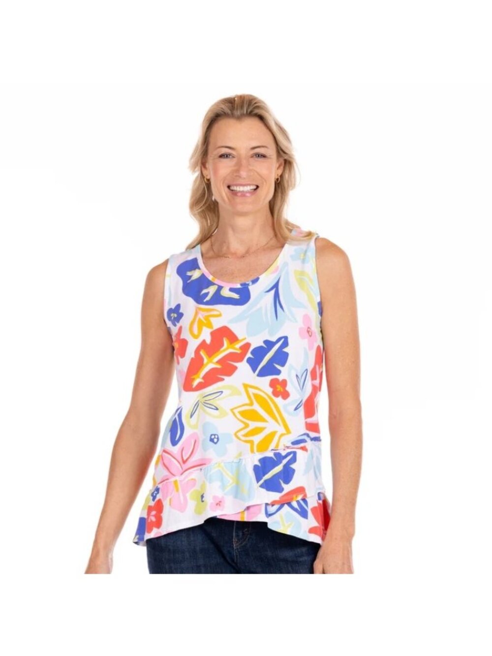 Fresh Produce Tank Top Large Rainbow Blooms Fiona Sleveeless Colorful Kidcore